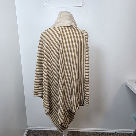 Faded Glory Tan Cream Striped Turtle Neck Oversized Lagenlook Poncho One Size - Picture 6 of 6